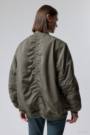 Weekday Lui Oversized Bomber Jacket Khaki Zielone | RAAV5746