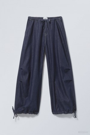 Weekday Luisa Denim Baggy Parachute Trousers Niebieskie | XJYN9262