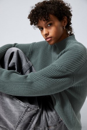 Weekday Lyla Knit Swetry Ciemny Turkusowe | DOFJ9785