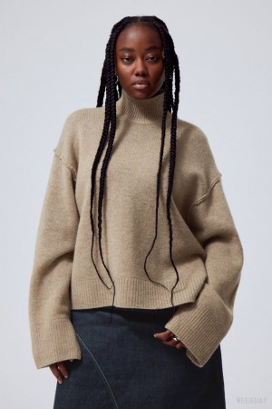Weekday Maggie Wełna Turtleneck Beżowe | MIEO9650