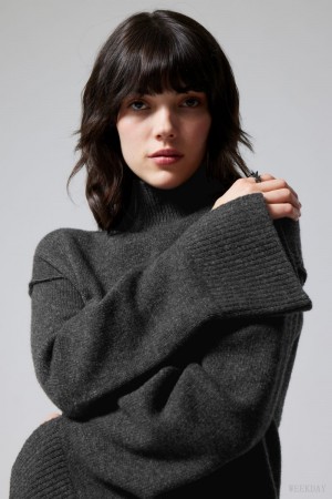 Weekday Maggie Wełna Turtleneck Ciemny Szare | OMML8026