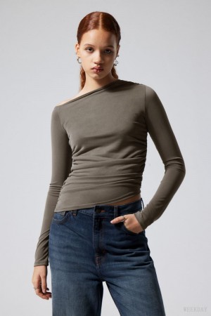 Weekday Main Asymmetric Long Sleeve Ciemny Khaki | RKMG6112