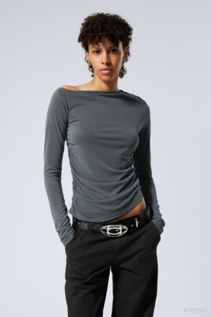 Weekday Main Asymmetric Long Sleeve Ciemny Zielone | SMDS8066