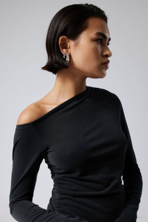 Weekday Main Asymmetric Long Sleeve Czarne | MBPI0592