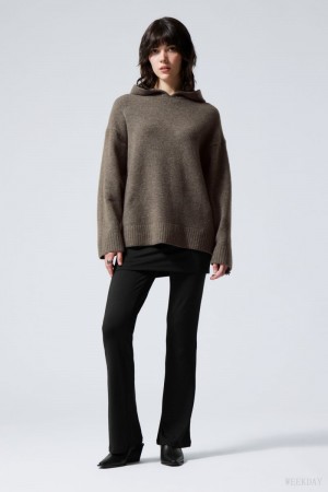Weekday Marla Oversized Soft Knit Hoodie Ciemny | IPGU5589