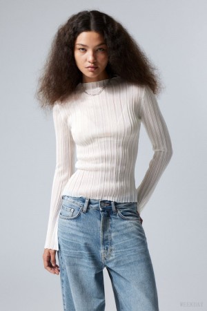 Weekday Mary Sheer Trykotowy Swetry Białe | ZAPF5669