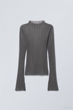 Weekday Mary Sheer Trykotowy Swetry Czarne | GTUO2988