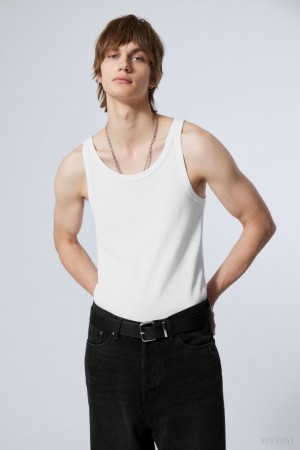Weekday Matheus Rib Tank Top Białe | IIZP0635