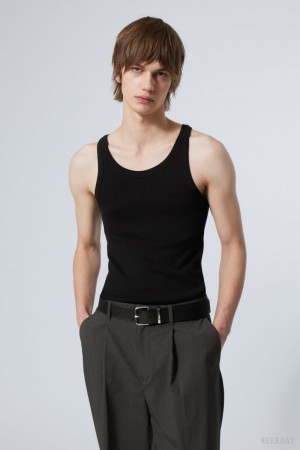 Weekday Matheus Rib Tank Top Czarne | MMPK1401