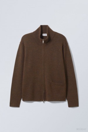 Weekday Mattias Regular Cardigan Ciemny Brązowe | YLCC1329