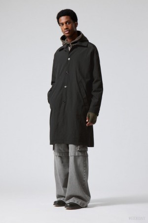 Weekday Matty Oversized Nylon Coat Czarne | LLLX4975