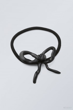 Weekday Metal Bow Hair Elastic Czarne | VCEK6608