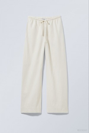 Weekday Mia Linen Mix Trousers Białe | TOHZ5264