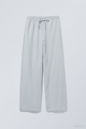 Weekday Mia Linen Mix Trousers Niebieskie | ZHXI9891