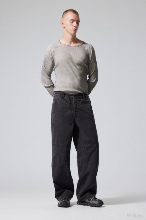 Weekday Micha Loose Workwear Trousers Czarne | LQWV8235