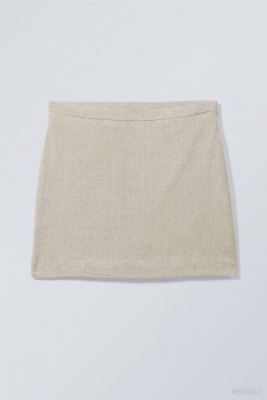 Weekday Millie Linen Mix Mini Skirt Ecru | WIZR5438