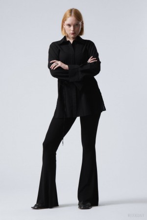 Weekday Mina Flared Jersey Trousers Czarne | AMXT9451