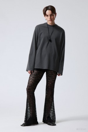 Weekday Mina Flared Koronkowe Trousers Czarne | QBSC9044