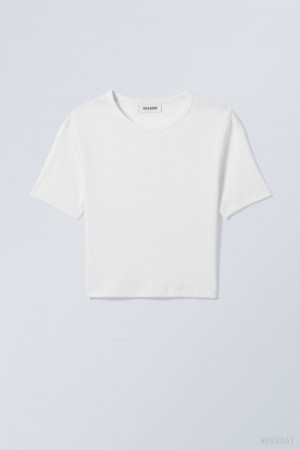 Weekday Mini Rib Crop Top Białe | XOEL8751