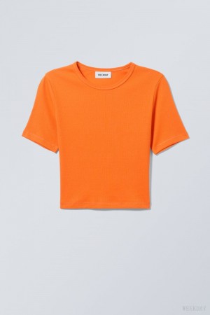 Weekday Mini Rib Crop Top Pomarańczowe | ZLFZ6342