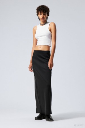 Weekday Minimal Long Skirt Czarne | TLUQ5113