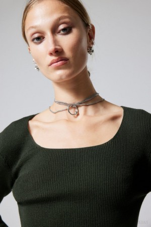 Weekday Nadina Square Neck Swetry Ciemny Zielone | OVES1831