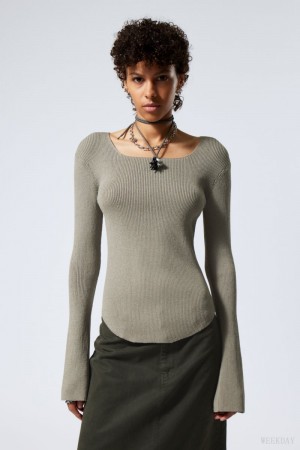 Weekday Nadina Square Neck Swetry Szare Brązowe | SLEO6324