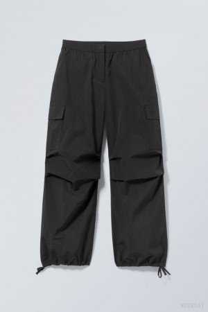 Weekday Nila Parachute Trousers Czarne | AEUG4941