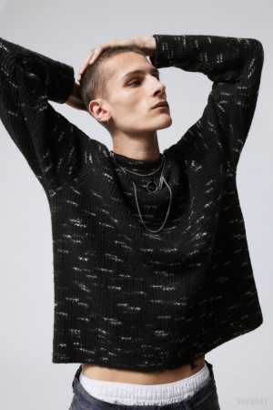 Weekday Norman Relaxed Raglan Swetry Czarne | CSOT5089