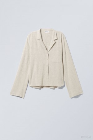 Weekday Nova Linen Mix Shirt Ecru | RLLK0766