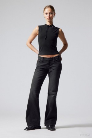 Weekday Nova Low Slim Bootcut Jeans Czarne | ACBC6022