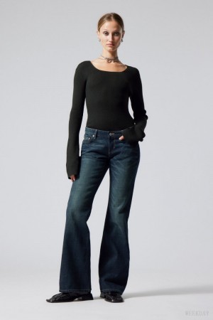 Weekday Nova Low Slim Bootcut Jeans Niebieskie | MECV9065