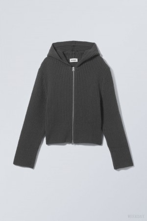 Weekday Ofelia Rib Knit Zip Hoodie Ciemny Szare | LTYX9362
