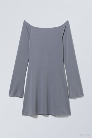 Weekday Off Shoulder Sukienki Ciemny Szare | HGGB7910