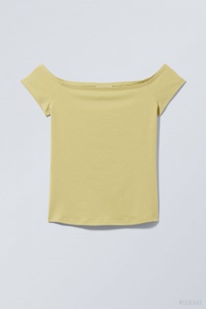 Weekday Off Shoulder T-shirt Zielone | OHRD9596