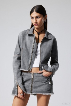 Weekday Ontario Denim Zip Jacket Szare | ZMUE2296