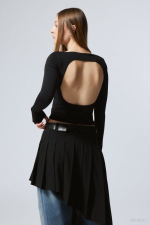 Weekday Open Back Seamless Longsleeve Top Czarne | UOKR8917