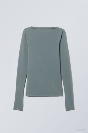 Weekday Open Back Seamless Longsleeve Top Ciemny Turkusowe | SUER1903