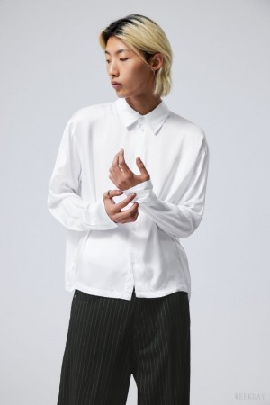 Weekday Oversized Boxy Shiny Shirt Białe | LUOF8232