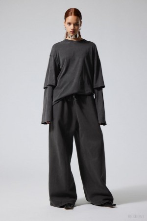 Weekday Oversized Double Longsleeve Top Niebieskie Czarne | NKLI6931