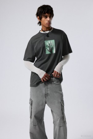Weekday Oversized Grafiką Printed T-shirt Niebieskie | WALN0638