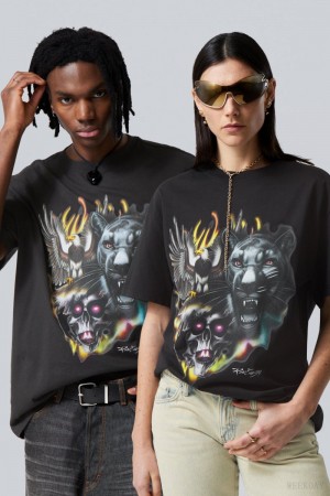 Weekday Oversized Grafiką Printed T-shirt Raw Animals Energy | IOWK0234