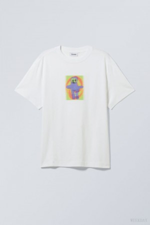 Weekday Oversized Grafiką Printed T-shirt Fioletowe Białe | PCYW3824