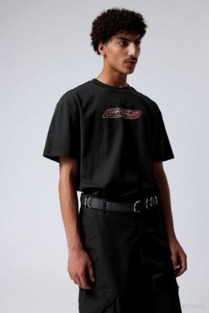 Weekday Oversized Grafiką Printed T-shirt Czarne | AQIO5841