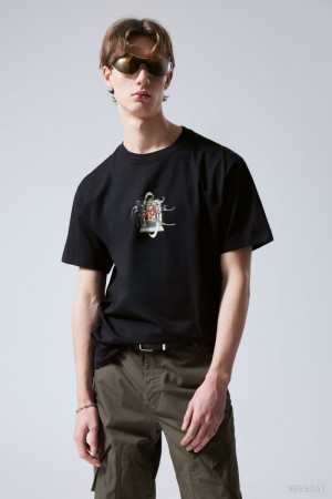 Weekday Oversized Grafiką Printed T-shirt Czarne | ESSY5580