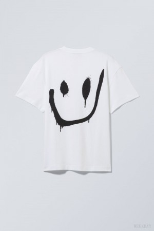 Weekday Oversized Grafiką Printed T-shirt Drippy Smiling Face | AZRE5974