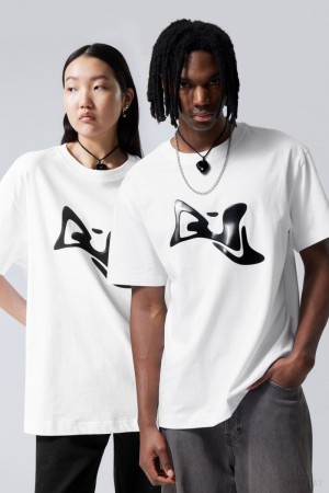 Weekday Oversized Grafiką Printed T-shirt Liquid | QPGA5742
