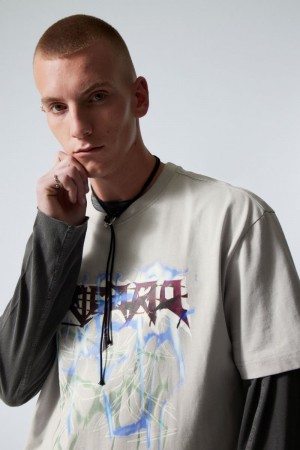 Weekday Oversized Grafiką Printed T-shirt Szare | WZZL2919