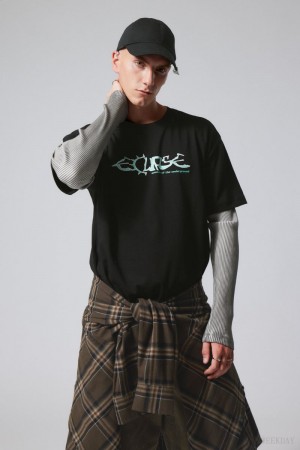 Weekday Oversized Grafiką Printed T-shirt Czarne | PFTQ5678