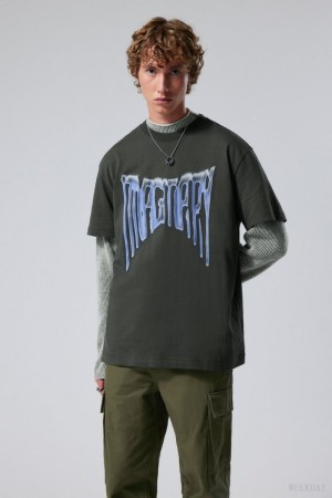 Weekday Oversized Grafiką Printed T-shirt Ciemny Szare | MPOR0765